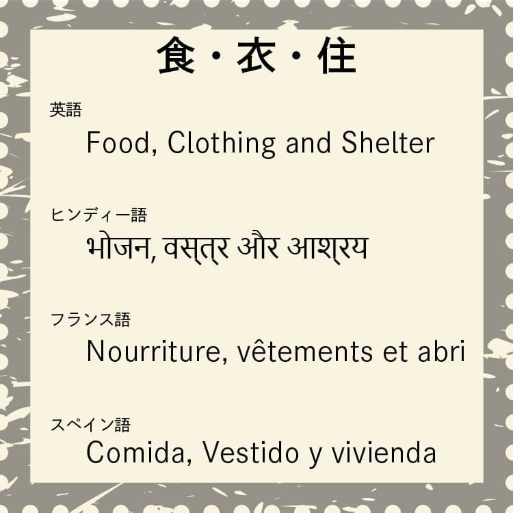 食・衣・住の順に並ぶ言語