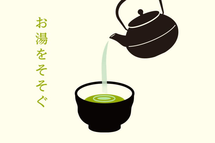 お茶碗にお湯を