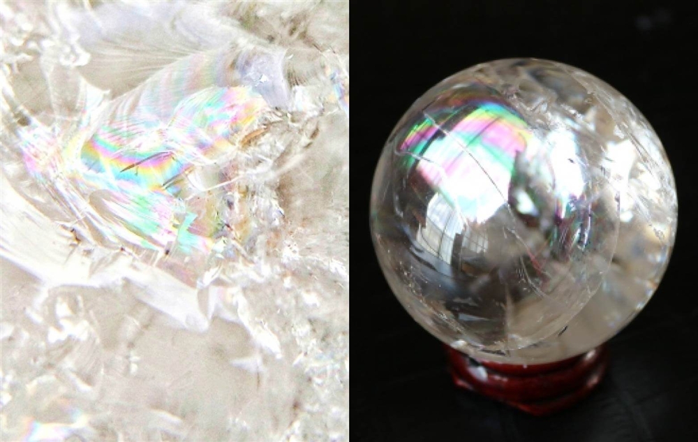 水晶の中に虹が見える天然石