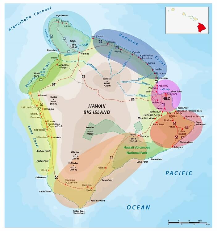 ハワイ島の7つのエリア